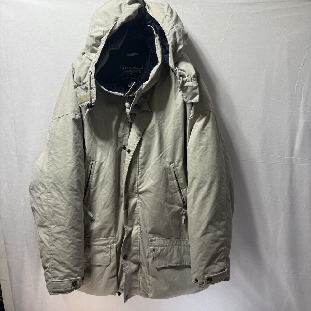 Vintage Eddie Bauer Goose Down Jacket Mens 2XL Beige Puffer Coat Parka Winter